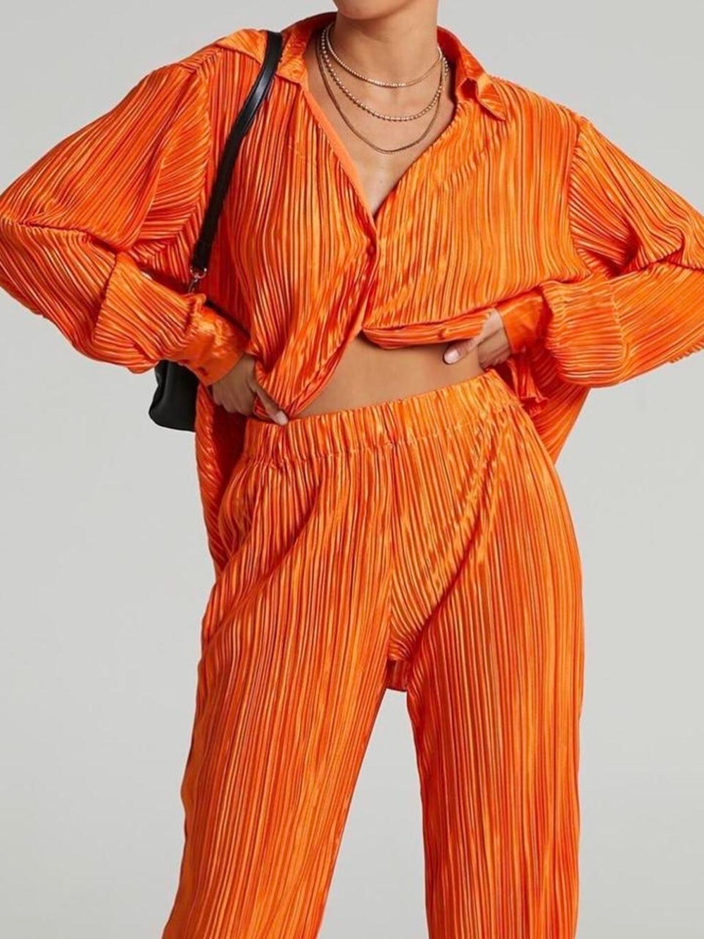 Orange Pleated Matching Set
